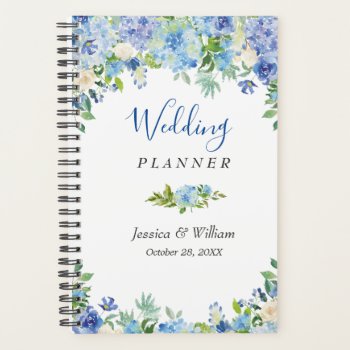 Blue Hydrangea Greenery  Floral Wedding Planner by Elle_Design at Zazzle