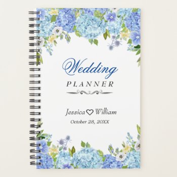 Blue Hydrangea Greenery  Floral Wedding Planner by Elle_Design at Zazzle