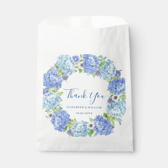 Blue Hydrangea  Greenery Love and Thanks Wedding Favor Bag (Front)