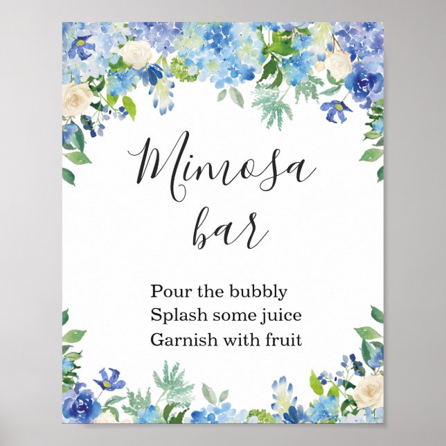 Blue Hydrangea Greenery Mimosa Bar Sign Poster (Front)