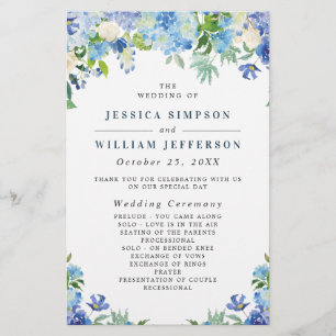 Blue Hydrangea Greenery Wedding Ceremony Program
