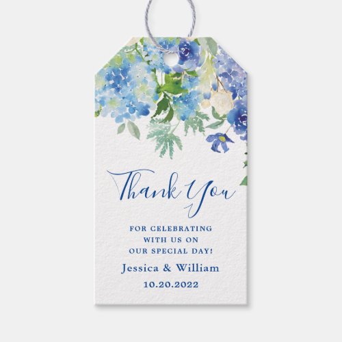 Blue Hydrangea  Greenery Wedding Favor Thank You Gift Tags