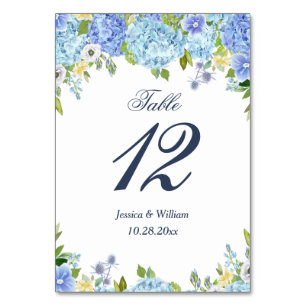 Blue Hydrangea Greenery Wedding Table Number
