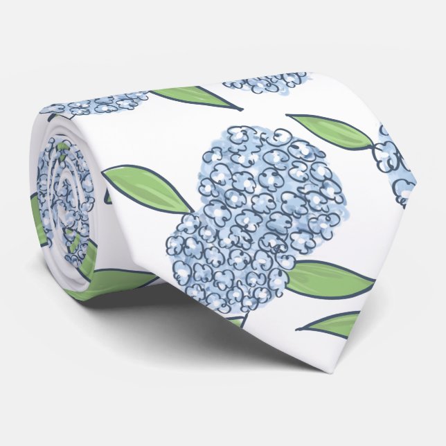 Blue Hydrangea Groomsman Classic Coastal Wedding Neck Tie (Rolled)