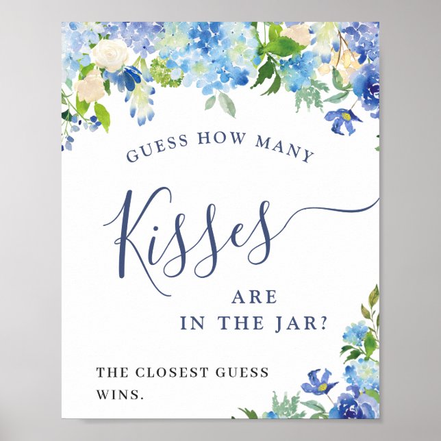 Blue Hydrangea Guess How Many Bridal Shower Poster (Front)