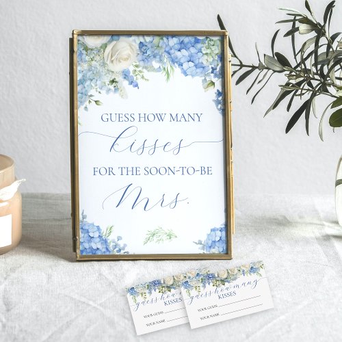 Blue Hydrangea Guess How Many Kisses Game Sign