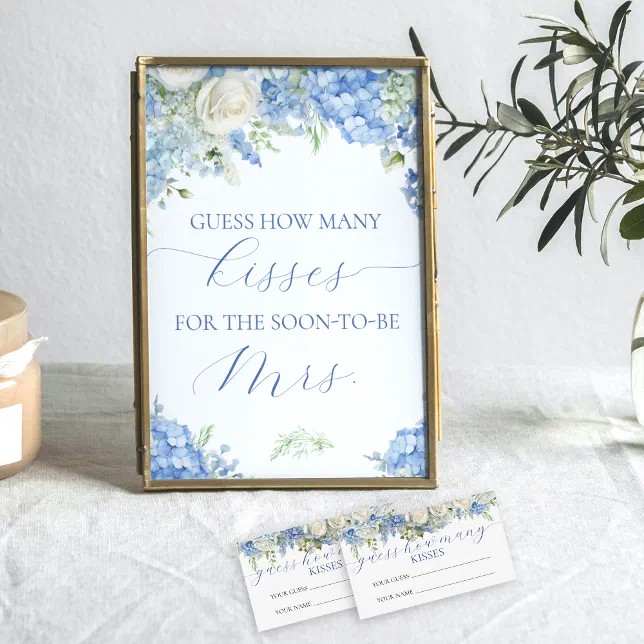 Blue Hydrangea Guess How Many Kisses Game Sign | Zazzle