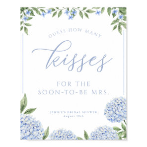 Blue Hydrangea Guess How Many Kisses Shower Game Poster