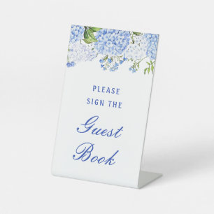Blue Hydrangea Guest Book Pedestal Sign