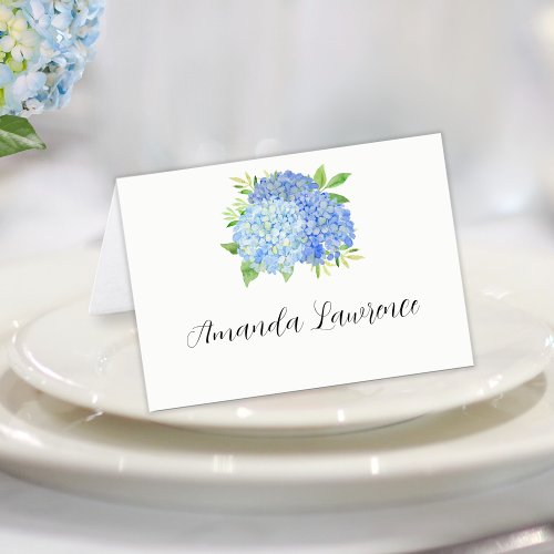 Blue Hydrangea Guest Name Script Place Card