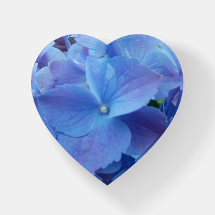 Blue Hydrangea Heart Glass Paperweight