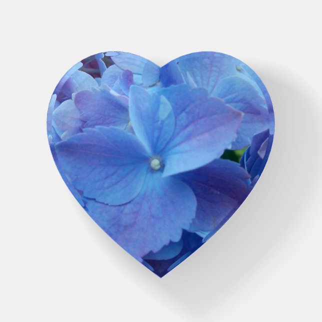 Blue Hydrangea Heart Glass Paperweight (Front)