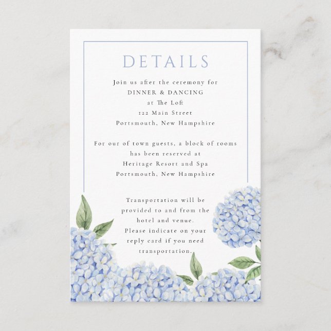 Blue Hydrangea Horizontal Details, Small Enclosure Card (Front)