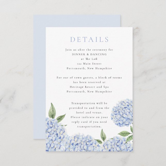 Blue Hydrangea Horizontal Details, Small Enclosure Card (Front/Back)