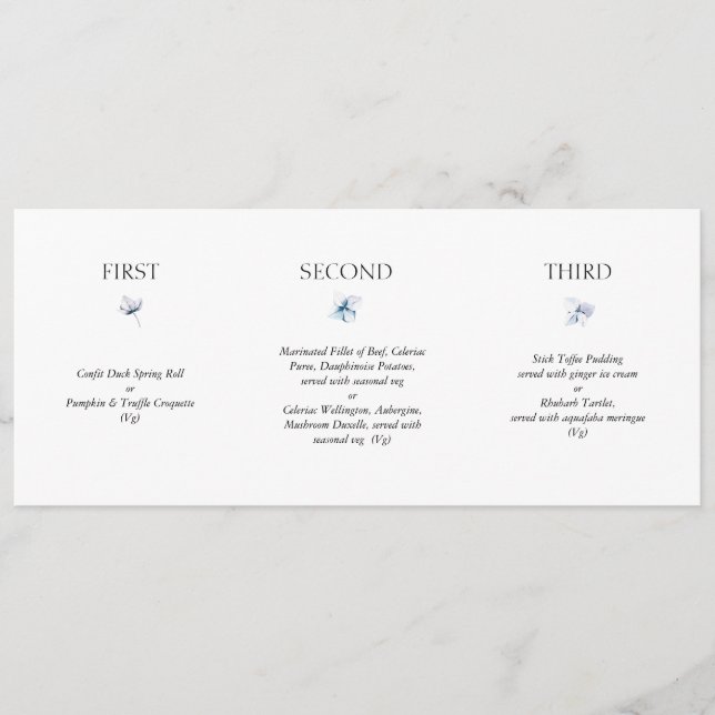 Blue Hydrangea Horizontal Wedding Menu (Front)