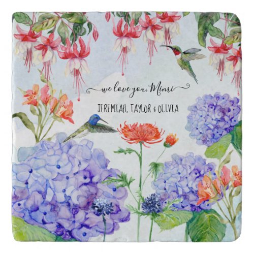 Blue Hydrangea Hummingbird Garden Mimi we love you Trivet