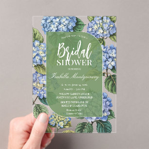 Blue Hydrangea Illustration Bridal Shower Acrylic Invitations