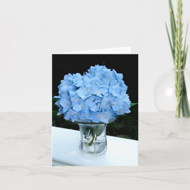 Blue Hydrangea in a Vase Blank Note Card (Front)