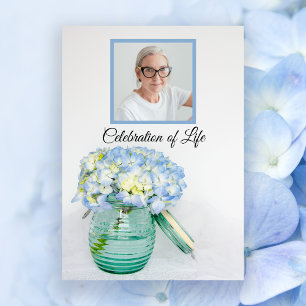 Blue Hydrangea in Jar Celebration of Life Memorial Invitation