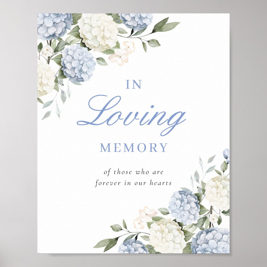 Blue Hydrangea In Loving Memory Memorial Sign