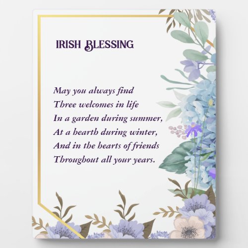 Blue Hydrangea Irish Blessing Prayer St Patricks Plaque