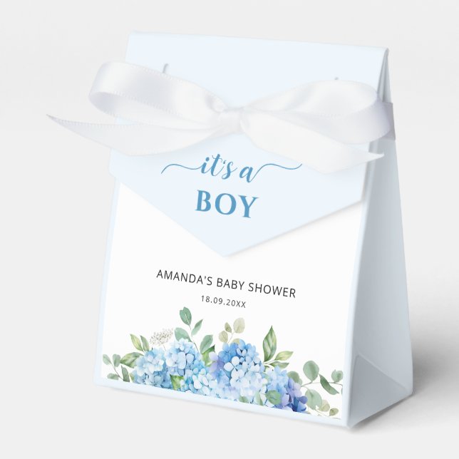 Blue Hydrangea It's a Boy Baby Shower Favor Boxes (Front Side)