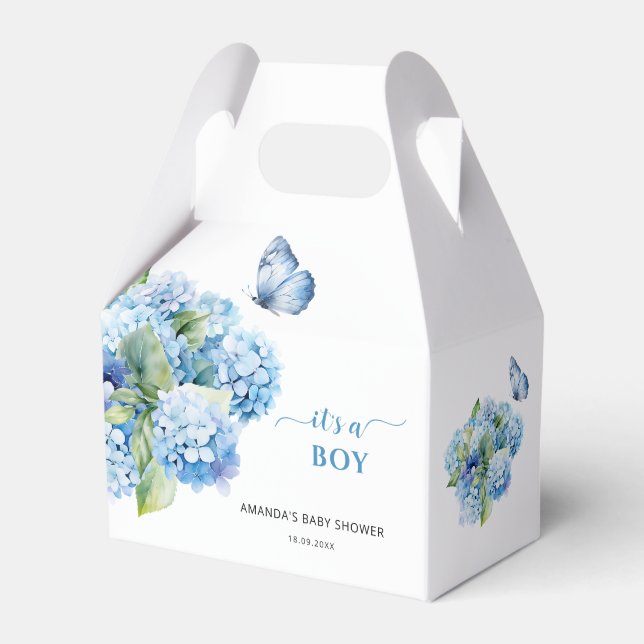 Blue Hydrangea It's a Boy Baby Shower Favor Boxes (Front Side)