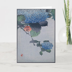 Blue Hydrangea Japanese Woodcut with Verse Card