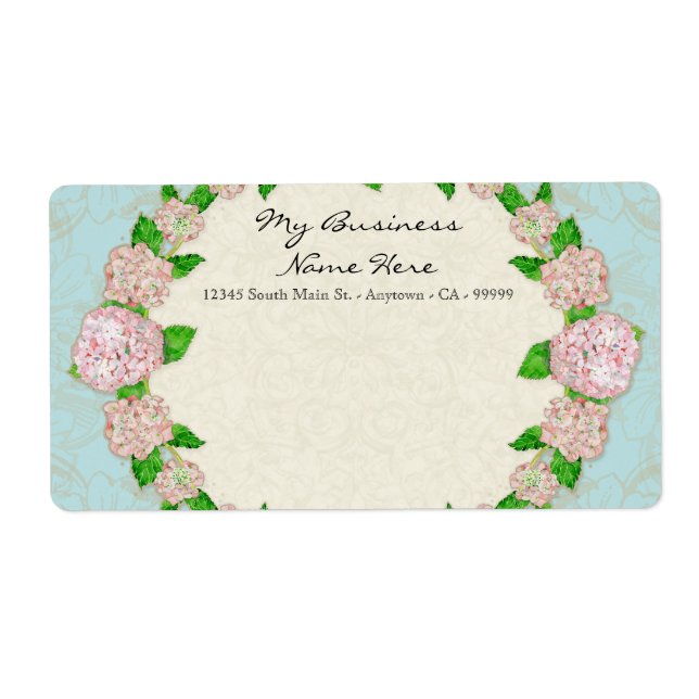Blue Hydrangea Lace Floral Formal Elegant Business Label (Front)