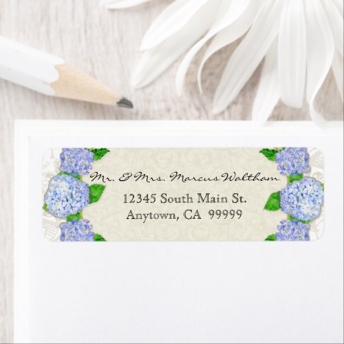 Blue Hydrangea Lace Floral Formal Elegant Business Label