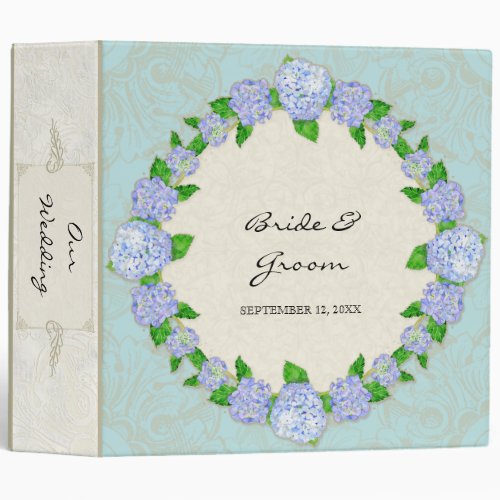 Blue Hydrangea Lace Floral Formal Elegant Weddings 3 Ring Binder