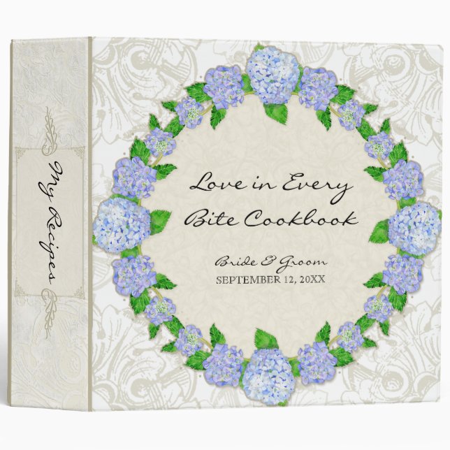 Blue Hydrangea Lace Floral Formal Elegant Weddings 3 Ring Binder (Front/Spine)