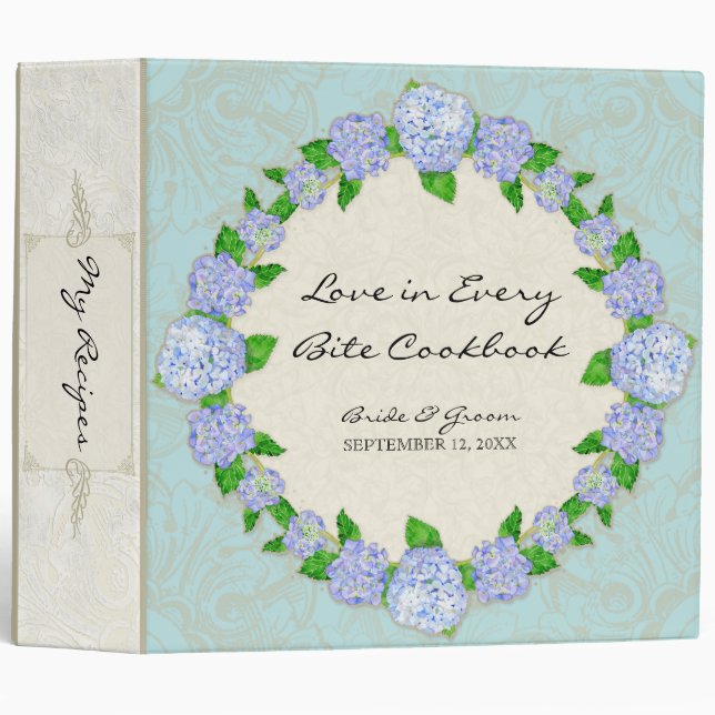 Blue Hydrangea Lace Floral Formal Elegant Weddings Binder (Front/Spine)