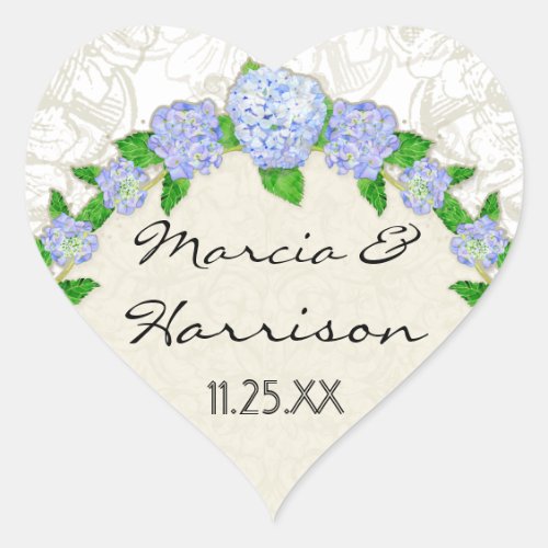 Blue Hydrangea Lace Floral Formal Elegant Weddings Heart Sticker