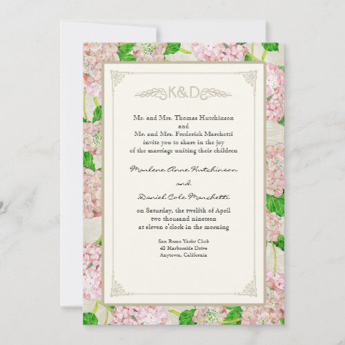 Blue Hydrangea Lace Floral Formal Elegant Weddings Invitation