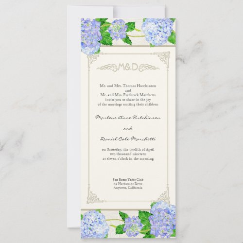 Blue Hydrangea Lace Floral Formal Elegant Weddings Invitation