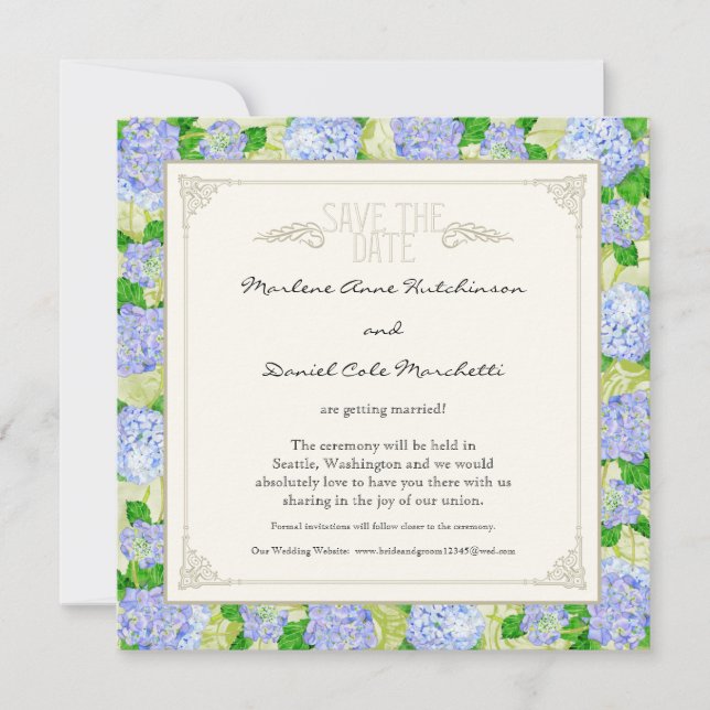 Blue Hydrangea Lace Floral Formal Elegant Weddings Invitation (Front)