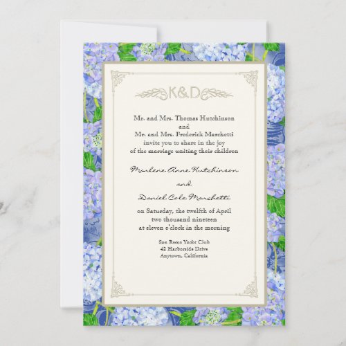 Blue Hydrangea Lace Floral Formal Elegant Weddings Invitation