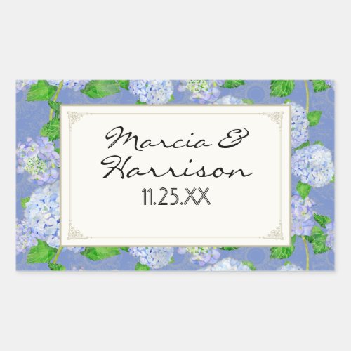 Blue Hydrangea Lace Floral Formal Elegant Weddings Rectangular Sticker