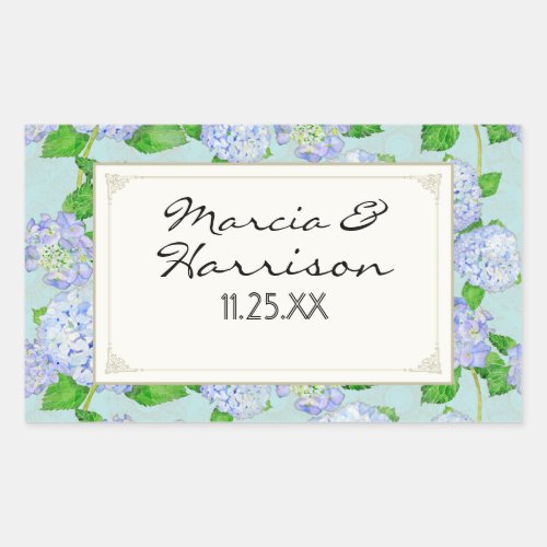 Blue Hydrangea Lace Floral Formal Elegant Weddings Rectangular Sticker