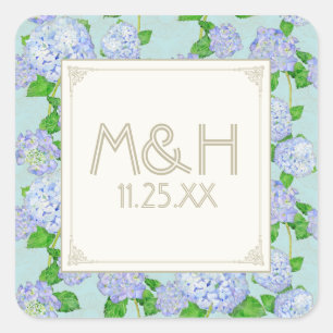 Blue Hydrangea Lace Floral Formal Elegant Weddings Square Sticker
