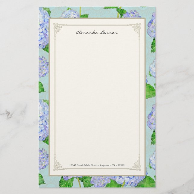 Blue Hydrangea Lace Floral Formal Elegant Weddings Stationery (Front)