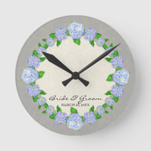 Blue Hydrangea Lace Floral Formal Wedding Gift Round Clock