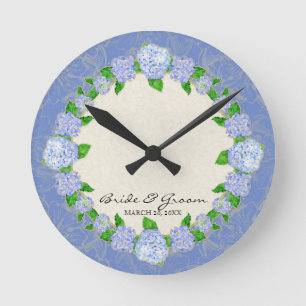 Blue Hydrangea Lace Floral Formal Wedding Gift Round Clock