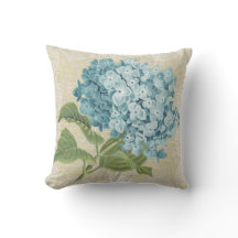 Blue hydrangea & lace floral vintage pillow