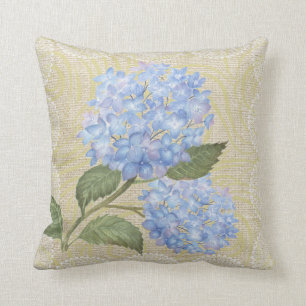 Blue hydrangea & lace floral vintage pillow
