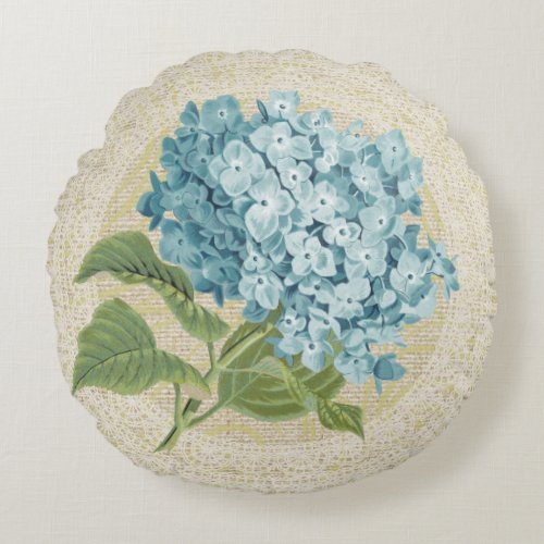 Blue hydrangea  lace floral vintage pillow