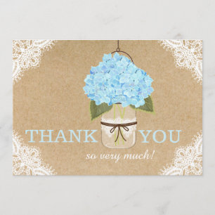 Blue Hydrangea Lace Kraft Modern Rustic Thank You Card