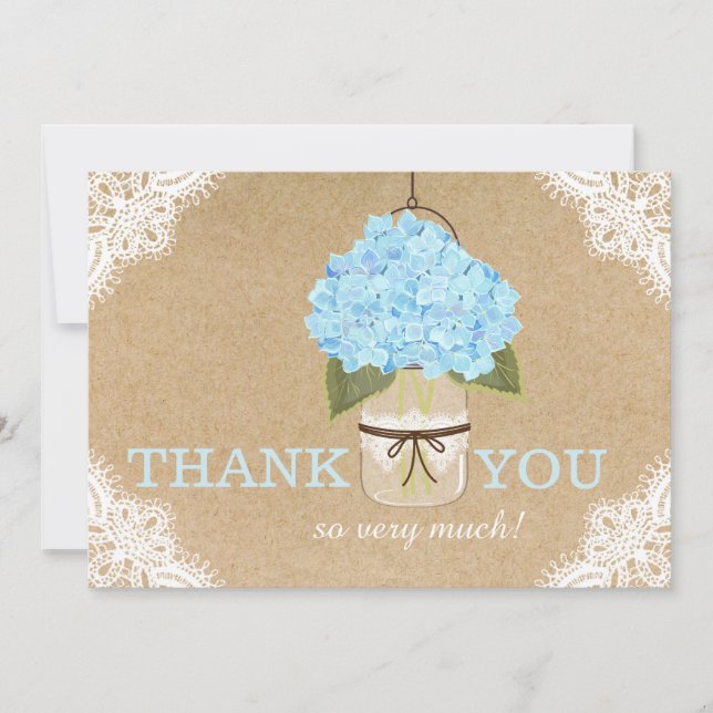 Blue Hydrangea Lace Kraft Modern Rustic Thank You Card (Front)