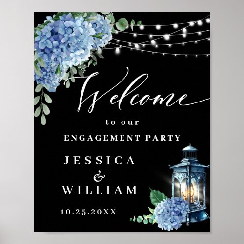 Blue Hydrangea Lantern Black Boho ENGAGEMENT PARTY Poster